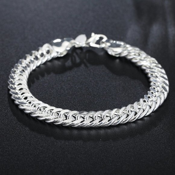 UNISEX 925 STERLING SILVER • 10mm Unique Wide Link Curb Chain 8 inch BRACELET - Picture 2 of 10